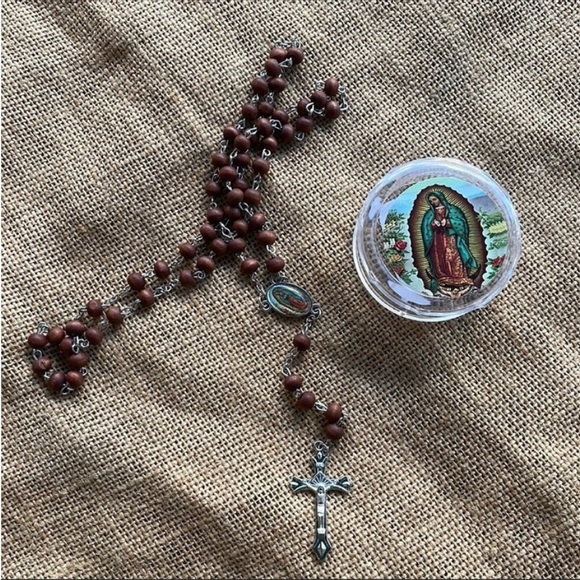 Virgin marry rosary wooden catholic necklace New with box New wood - Picture 2 of 8